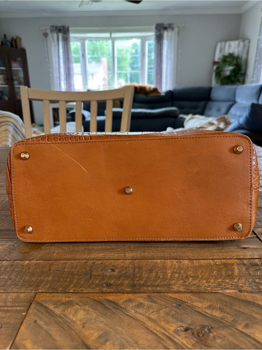 Valentina Tradizione Cognac Croc Embossed Genuine Leather Tote Made in Italy - Picture 4 of 8